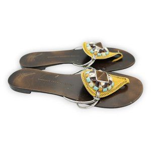 GIUSEPPE ZANOTTI Women's Brown Thong Sandals Jewel Embellished Size 39 MSRP $750